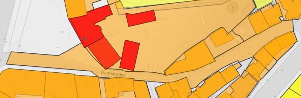 INNHOLD: Hammersborg barnehage, farget i rødt, er fredet. Nabolaget rundt er vernet av plan- og bygningsloven.