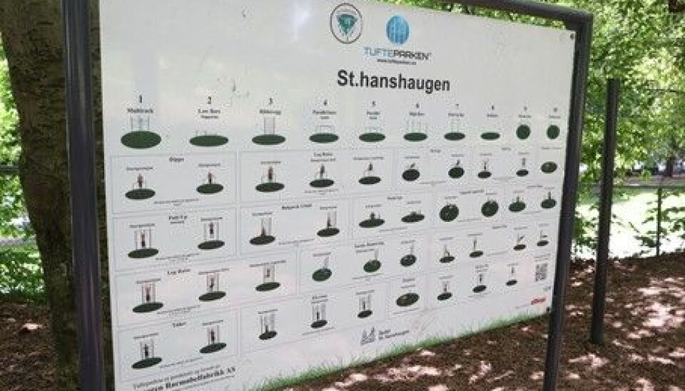 ØVELSER: I tufteparken på St. Hanshaugen er det en oversikt over forskjellige treningsmåter