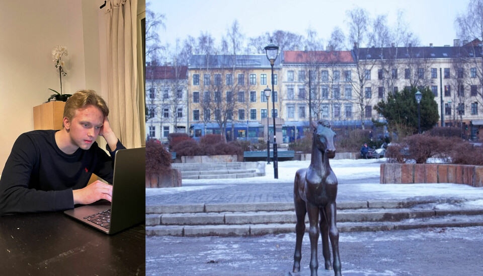 Bilde: Tommy Dalberg til Venstre. Statue av en hest på Birkelunden.